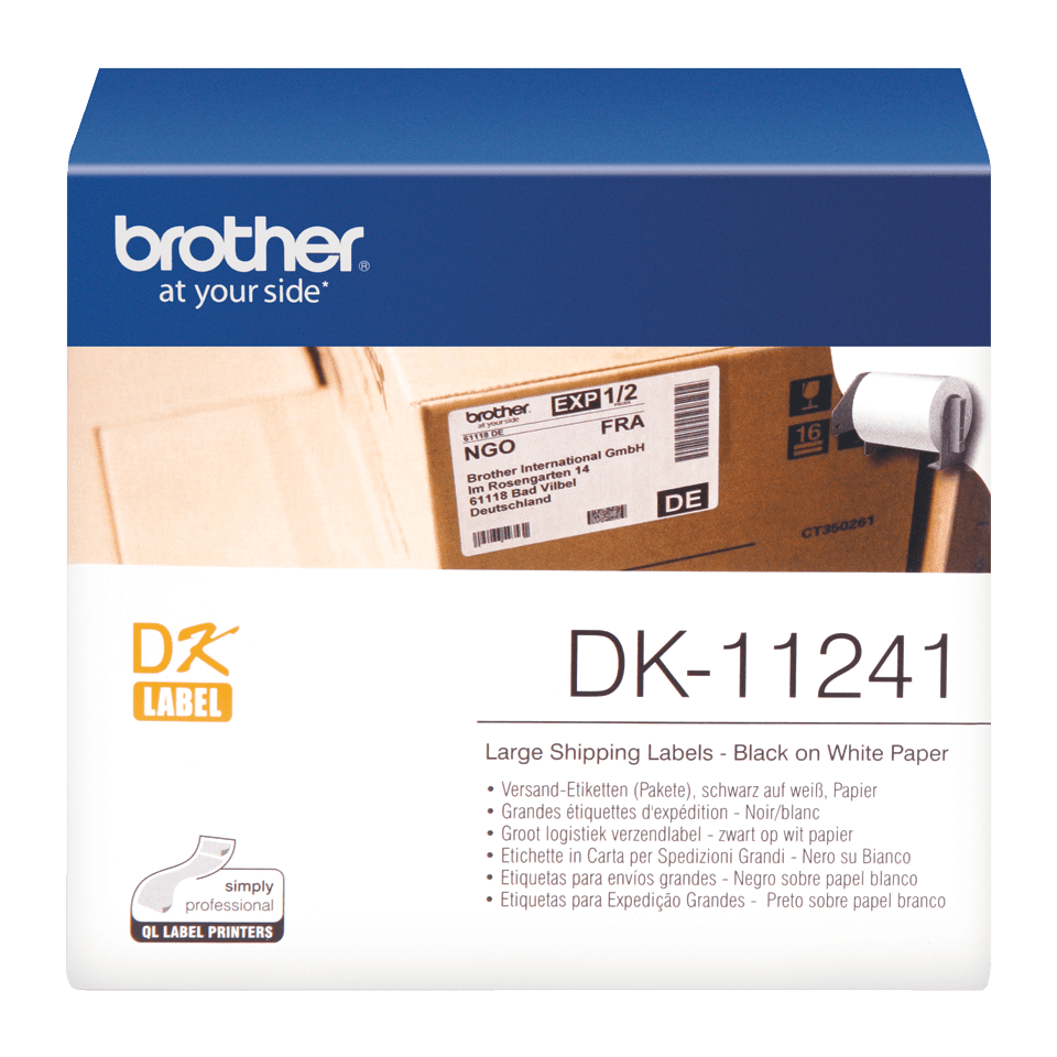 Brother DK-11241 juodų raidžių baltame fone etikečių ritinėlis – 102 mm x 152 mm 